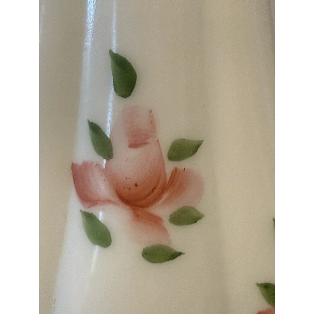 Vintage Milk Glass Painted Pink Floral Roses Design Hurricane Lamp Chimney Shade